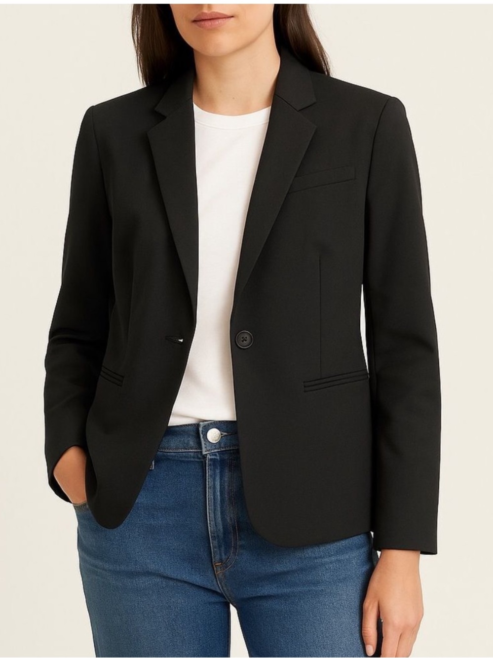 Everlane Womens Black 100% Wool One Button Blazer Size 10 Fully Lined Jacket